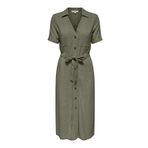ONLY Kadın midi gömlek bluz elbise, kemerli, kısa kollu, V yaka, düğme şeridi, Yeşil (Deep Lichen Green), XS