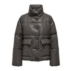 ONLY Kadın ONLANJA FAUX LEATHER OVERSIZE PUFFER OTW Mont, Koyu Gri, M