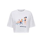 ONLY Kadın ONLBONE S/S VACAN TOP BOX JRS Tişört, Bright White Print:Bonjour, M