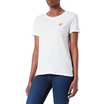 ONLY Kadın Onlkita Life S/S Logo Top Noos T-Shirt, Cloud Dancer/Baskı: Altın Parıltılı Kalp, XS