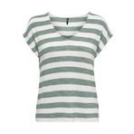 ONLY Kadın ONLLIRA Life S/S V Yaka TOP JRS Tişört, Chinois Yeşil/Çizgili: Cloud Dancer, Small, Chinois Green/Stripes: Cloud Dancer, S
