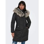 ONLY Kadın ONLNEWLINETTE FUR HOOD COAT OTW Dış Giyim, Siyah, S