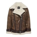 ONLY Kadın Onlolympia Faux Bonded Biker Cc OTW Biker Ceket, Çikolata çipi/Detay: moonbeam, L