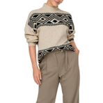 ONLY Kadın Onlvictoria L/S yüksek yaka kazak KNT örgü kazak, Pumice Stone/Desen: Siyah jakarlı, XL