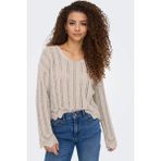Only Kadın Regular Fit V Yaka Bej Örme Kazak - 15339529 - S