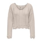 ONLY Kadın Regular Fit V Yaka Bej Örme Kazak, Pumice Stone, XL