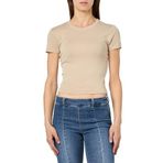 ONLY Kadın Tişört ONLELINA S/S O-NECK SHORT TOP JRS NOOS Koyu Bej XL