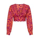 ONLY Kadın Tişört ONLLOU LIFE EMB L/S V-NECK SHORT TOP PTM Kırmızı L