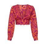 ONLY Kadın Tişört ONLLOU LIFE EMB L/S V-NECK SHORT TOP PTM Kırmızı S