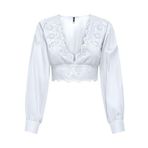 ONLY Kadın Tişört ONLLOU LIFE EMB L/S V-NECK SHORT TOP PTM Parlak Beyaz XS