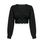 ONLY Kadın Tişört ONLLOU LIFE EMB L/S V-NECK SHORT TOP PTM Siyah S
