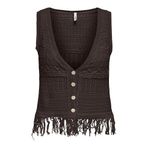 ONLY Kahverengi V Yaka Normal Fit Örgü Şişme Yelek, XS, ONLALIX SL FRINGE WAISTCOAT KNT, Kahve, Kadın