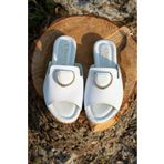 only my store Beyaz Tokalı Günlük Ev Terligi Plaj Terligi Çeyizlik Terlik