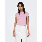 ONLY ONLELINA S/S O-NECK SHORT TOP JRS NOOS Kadın Pembe Bluz - 15320229