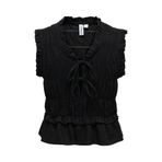 ONLY Onlgoa S/S Lınen Bl Frıll Top Cc Pnt Siyah Kadın T-Shirt 15363693