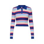 Only Onlkarol Ls Crop Rıb Button Polo cc Knt Kadın Kazak 15340979 Stripes:dubarry/open A/birch/raspberry/mazarine Blue - Mavi - Kırmızı
