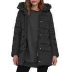 ONLY ONLLina Puffer Coat kapüşonlu kadın kapitone manto uzun ceket, Siyah, S