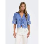 Only Onlmıffy S/S Emb Tıe Top Noos Wvn Kadın Mavi Bluz - 15364399