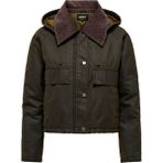 Only Onlmountaın Washed Cs Otw Kadife Gömlek Yaka Kapüşonlu Crop Mont - Siyah - Yeşil