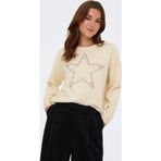 Only Onlrenata Yün Karışım Regular Fit Yıldız Desenli Bayan Kazak 15353062 KREM