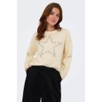 Only Onlrenata Yün Karışım Regular Fit Yıldız Desenli Kazak Bayan Kazak 15353062 - Krem - XS