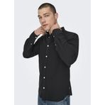 Only & Sons Dar Siyah Düz Erkek Gömlek ONSALVARO SLIM LS OXFORD SHIRT NOOS