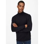 Only & Sons Dik Yaka Normal Düz Siyah Erkek Kazak ONSWYLER LIFE REG 14 ROLL KNIT NOOS