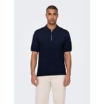 Only & Sons Düz Koyu Lacivert Erkek Polo T-Shirt ONSWYLER LIFE REG 14 SS ZIP POLO KN