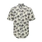 ONLY & SONS Erkek Gömlek ONSBRONX REG AOP POPLIN SS SHIRT Kirli Beyaz S