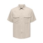 ONLY & SONS Erkek Gömlek ONSKARI SS SHIRT VISC LIN 0075 Bej L