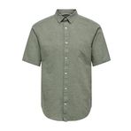 ONLY & SONS Erkek kısa kollu gömlek, keten, Swamp, M