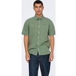 Only & Sons Erkek Onscaıden Kısa Kollu Tek Cepli Keten Gömlek 22031805 Yeşil