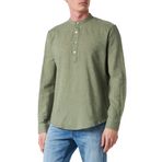 ONLY & SONS Erkek Onscaiden Ls Halfplackt Linen Shirt Noos uzun kollu tişört, Swamp, M