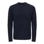 ONLY & SONS Erkek örgü kazak ONSKICKER REG 3 Cable Crew Knit, Koyu Lacivert, XXL