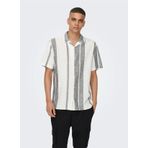 Only & Sons Normal Beyaz Çizgili Erkek Gömlek ONSCAIDEN SS STRIPE LINEN RESORT SH