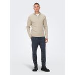 Only & Sons Normal Düz Ekru Erkek Kazak Onsphıl Reg 12 Struc Half Zıp Knıt - XL