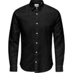 Only & Sons Normal Siyah Desenli Erkek Gömlek Onscaıden Ls Solıd Lınen Shırt Noos - XL