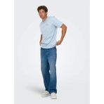 Only & Sons O Yaka Baskılı Mavi Erkek T-Shirt 22033190 Onsdawson Lıfe Sstee Ww Vd