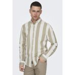 Only & Sons Onsarlo Pamuk ve Keten Karışımlı Slim Fit Gömlek Erkek Gömlek 22028040 - Bej - Beyaz