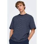 Only & Sons Onsfred Pamuklu Relaxed Fit Çizgili Bisiklet Yaka Erkek T Shirt 22036384 LACİVERT
