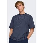 Only & Sons Onsfred Pamuklu Relaxed Fit Çizgili Bisiklet Yaka T Shirt Erkek T Shirt 22036384 - Lacivert