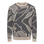 Only & Sons Onslong Reg Ls Crew Jaquard Knıt Erkek Gri Kazak - 22035127