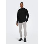 Only & Sons Yüksek Yaka Normal Düz Siyah Erkek Kazak Onswyler Lıfe Reg 14 Half Zıp Knıt - XL