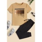 Only Trendwear Çocuk Leopar Kalp Baskılı Alt - Üst Eşofman Takımı - 11 - 12 Yaş - Bej