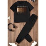 Only Trendwear Çocuk Leopar Kalp Baskılı Alt - Üst Eşofman Takımı - 9 - 10 Yaş - Siyah