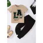 Only Trendwear Çocuk Los Angles Baskılı Alt - Üst Eşofman Takımı - Bej - 3 - 4 Yaş