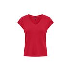 ONLY V Yaka Düz Kırmızı Kadın T-Shirt ONLRILLA S/S V-NECK TOP JRS