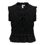 ONLY V Yaka T-Shirt Onlgoa S/S Linen Bl Frill Top, XS, 5003338013, Siyah, Kadın