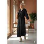 onlymoon Kadın Siyah Scuba Elbise ◆ Kuşaklı Oversize Rahat Kalıp ◆ Günlük Rahat Kombin İçin Modern ve Zarif