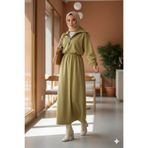 onlymoon Kadın Yeşil Scuba Elbise ◆ Kuşaklı Oversize Rahat Kalıp ◆ Günlük Rahat Kombin İçin Modern ve Zarif